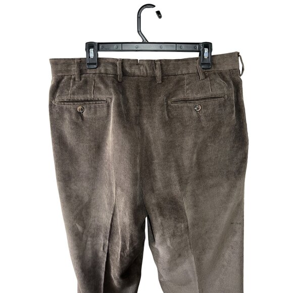 Peter Millar Mens 36 Nanoluxe Brown Corduroy Dress Pants Flat Front Tailored Fit - Picture 4 of 8